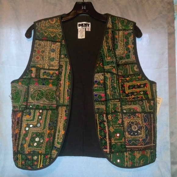 Dkny Jackets & Blazers - Nwt Vintage DKNY indian handmade cotton vest women's size M green multicolored